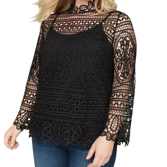 Lane Bryant Plus Size Black Crocheted Women's Top - Picture 1 of 6